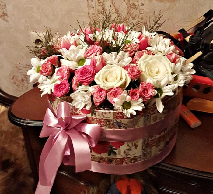 Цветы в коробочке «Розовое поле» — доставка цветов Ивантеевке